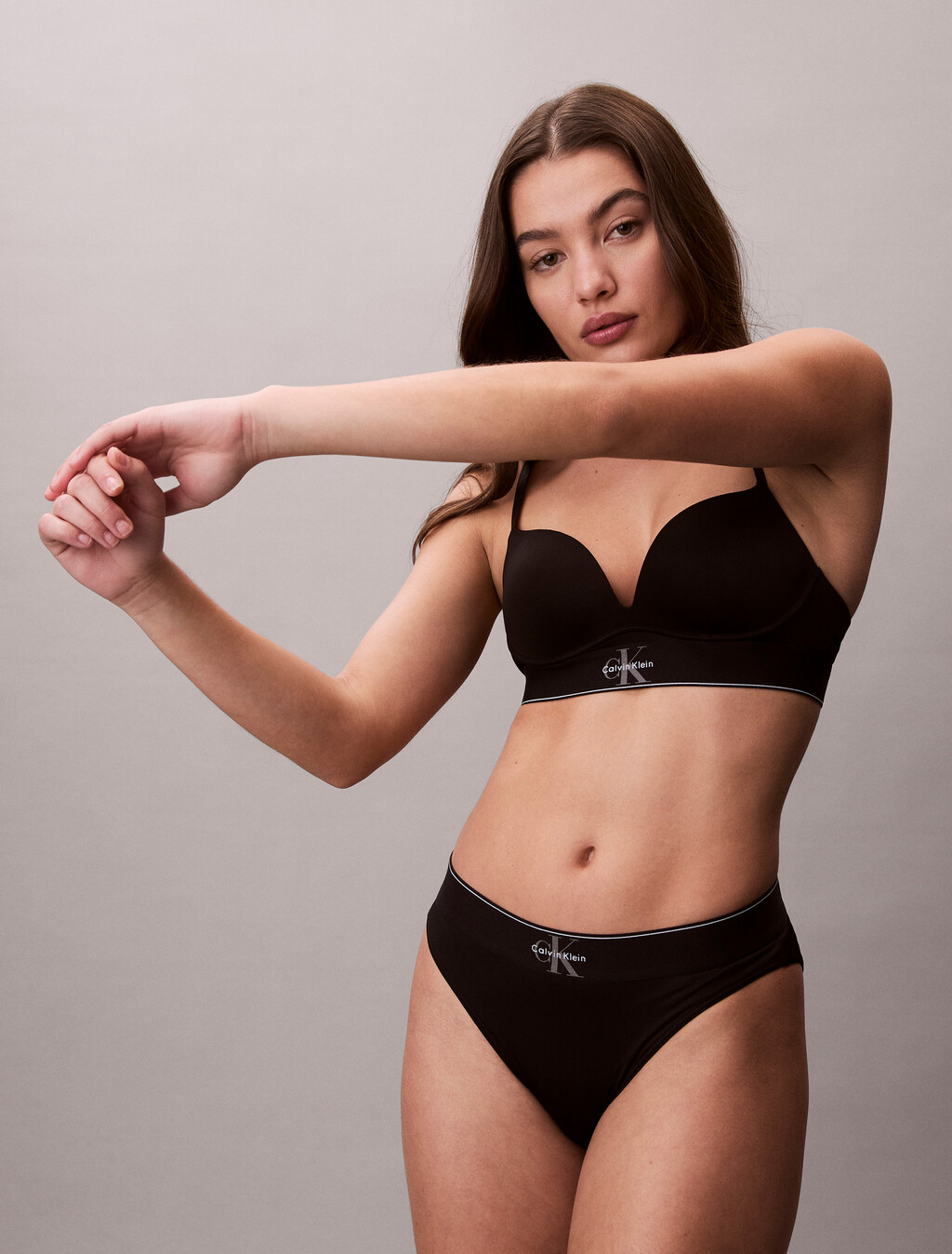 CK Graphic Push Up Plunge Bra, Black, hi-res