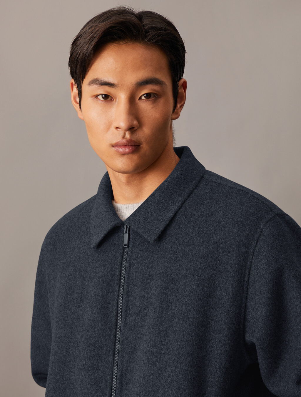 Mélange Wool Blend Short Full Zip Jacket, Ebony, hi-res