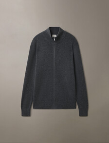 Cashmere Full Zip Sweater, Dark Cliff Htr, hi-res