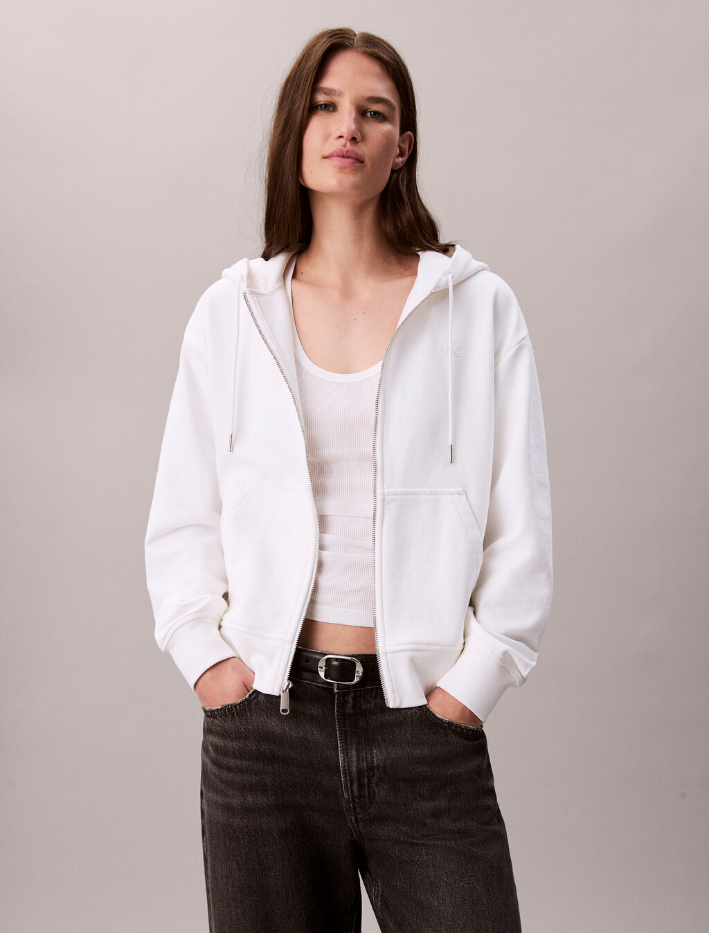Cotton Terry Zip Up Hoodie, Brilliant White, hi-res