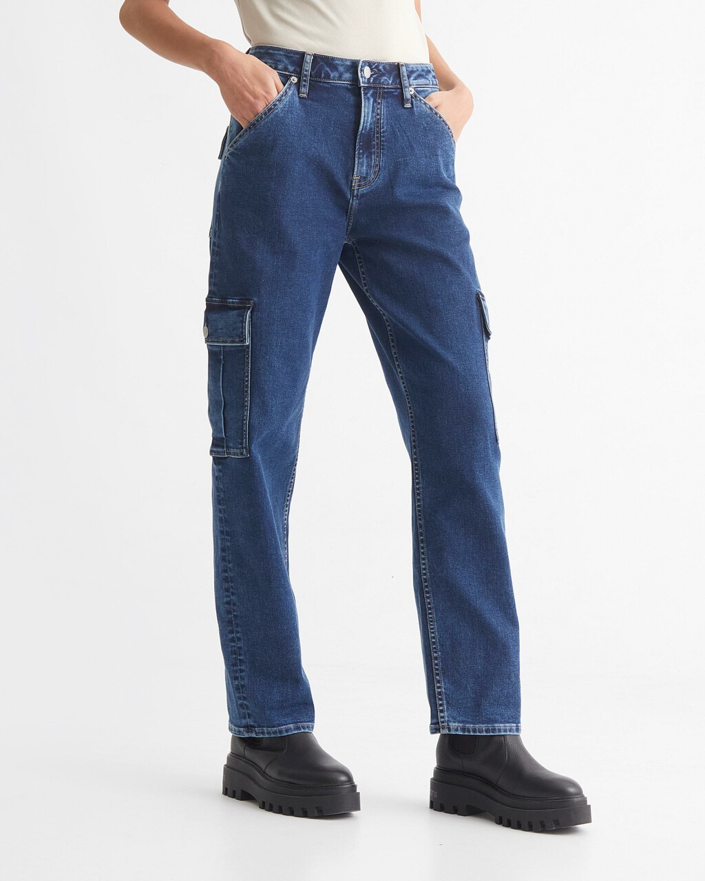 37.5 90s Straight Cargo Jeans, Dark Blue Cargo Pkt, hi-res