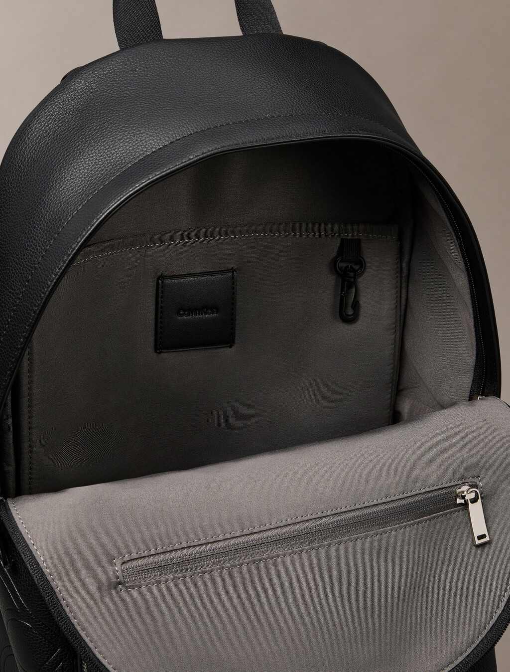 Embossed CK Emblem Slim Backpack, Black, hi-res