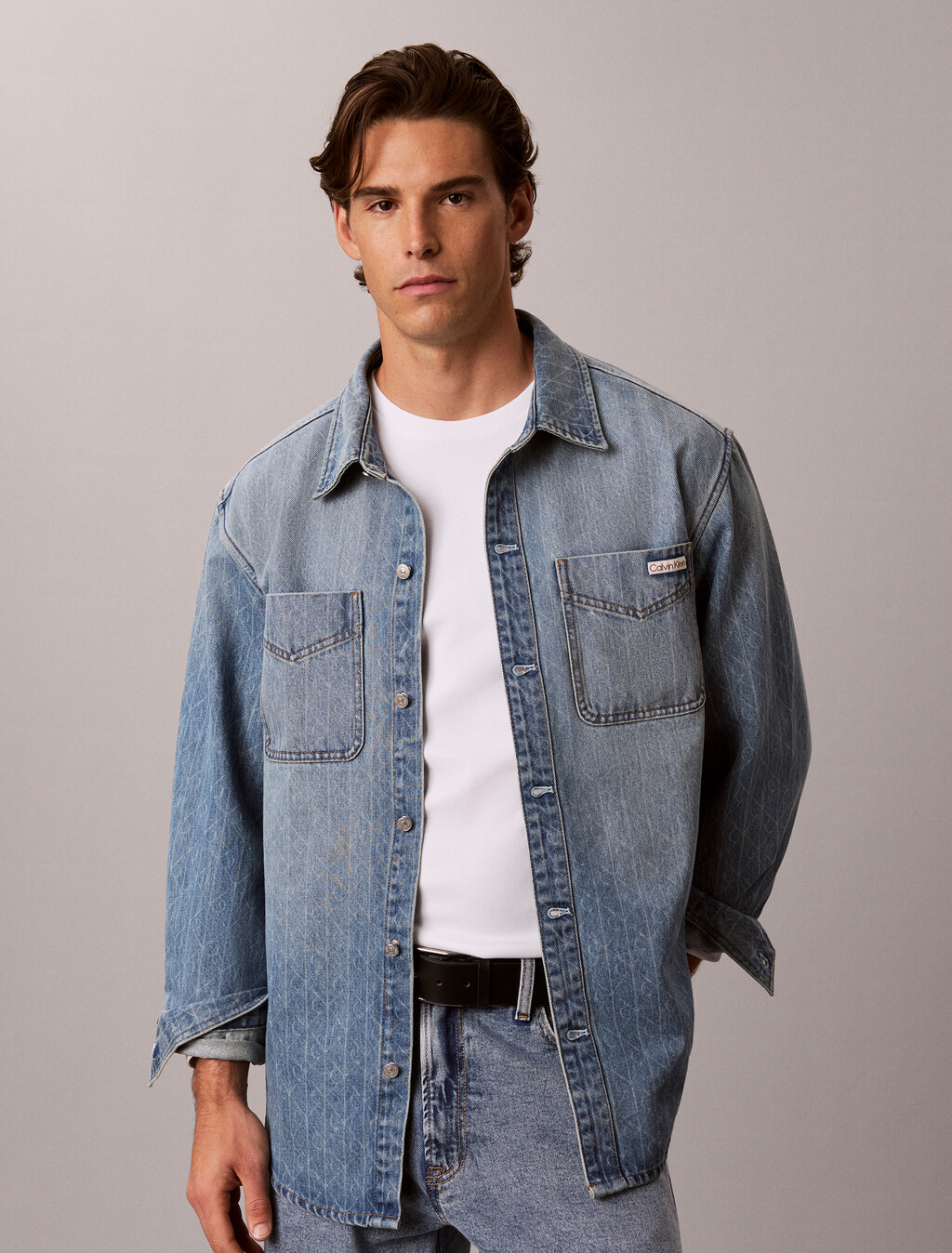 90s Relaxed Logo Denim Overshirt, BOULEVARD BLUES, hi-res