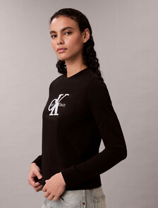 Monogram Long Sleeve Tee, Black, hi-res