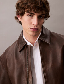 Leather Cropped Biker Jacket, Dusty Umber, hi-res