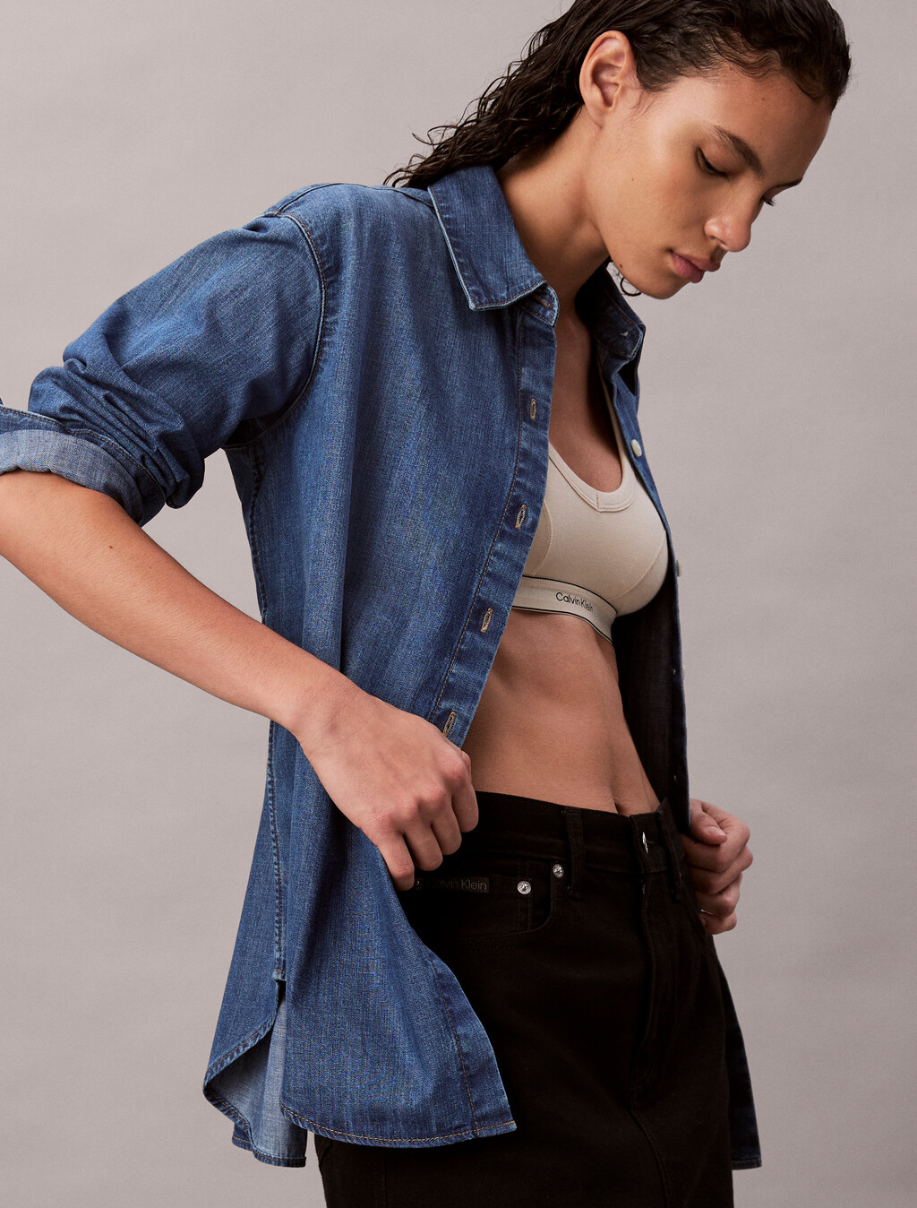 Oversized Denim Shirt, INDIGO HASTINGS, hi-res