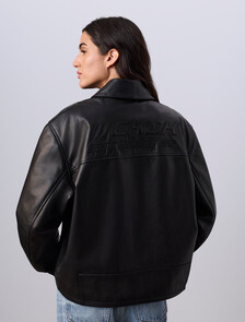 Jung Kook for Calvin Klein Leather Racer Jacket, Black, hi-res