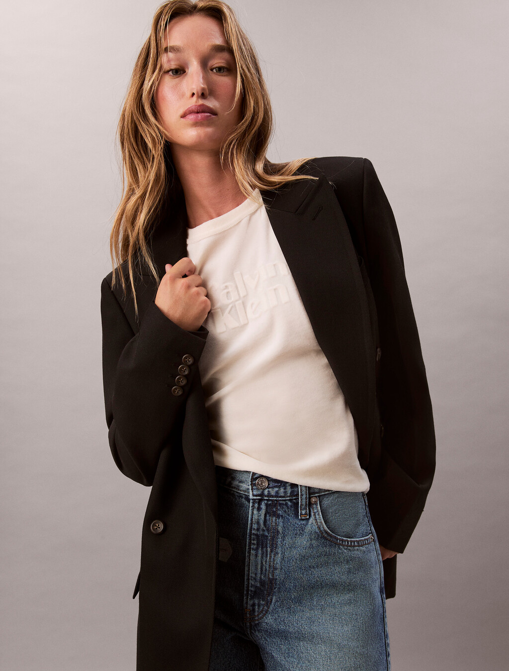 Velour Embossed Logo Graphic Slim T-Shirt, Antique White, hi-res