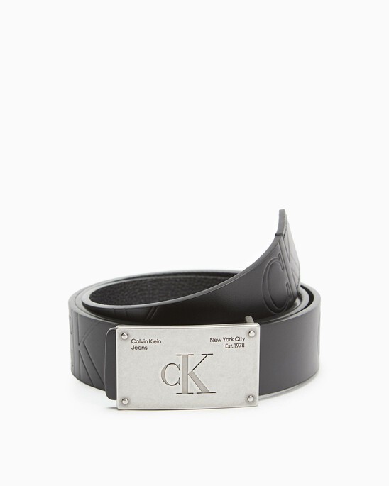 STUDDED LOGO PLAQUE BELT 35MM