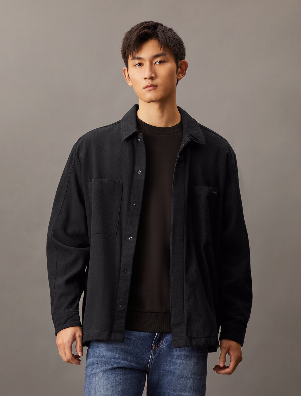 Relaxed Flannel Shirt Jacket, Ck Black, hi-res