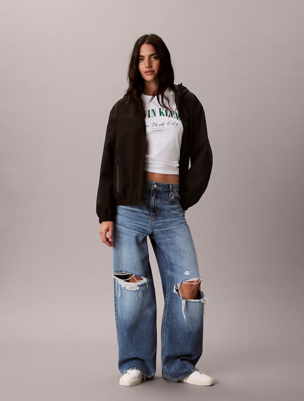 Hooded Relaxed Windbreaker, Black, hi-res