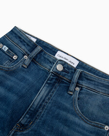 Italian Denim High Rise Slim Straight Jeans, Med Blue Side Emboss, hi-res
