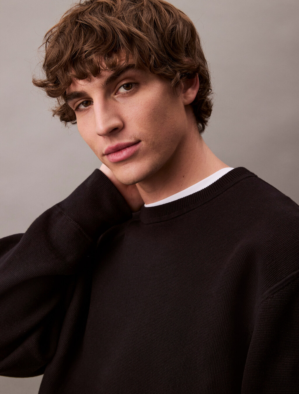 Cotton Blend Relaxed Sweatshirt, Black, hi-res