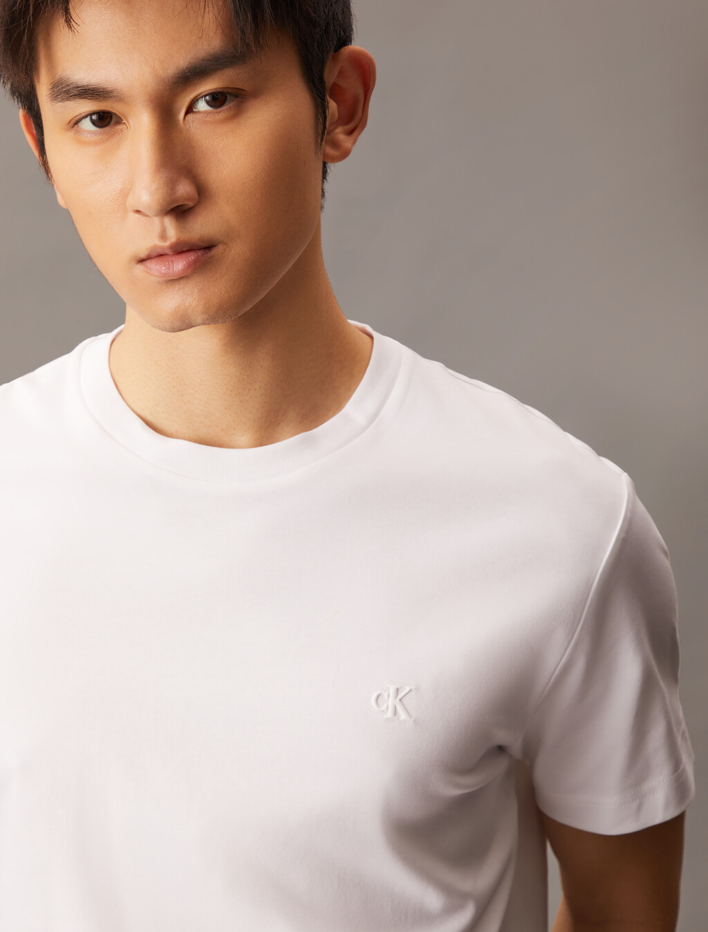 Embossed Monogram Slim Tee, Brilliant White, hi-res