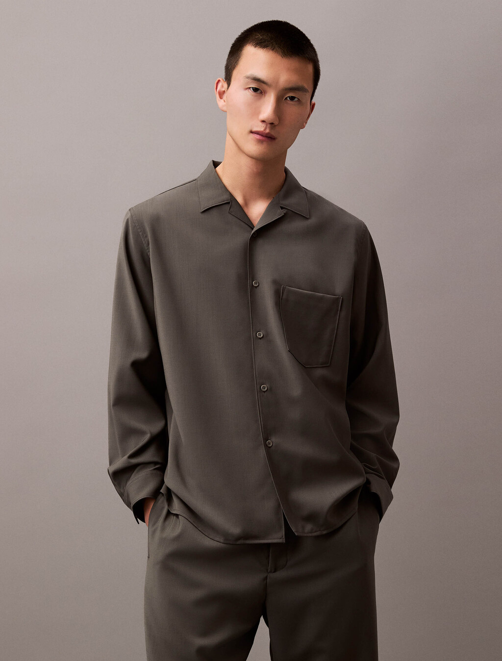 Lightweight Wool Button-Down Shirt, Volcanic Ash, hi-res