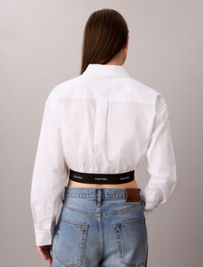 Logo Waistband Cropped Shirt, Bright White, hi-res