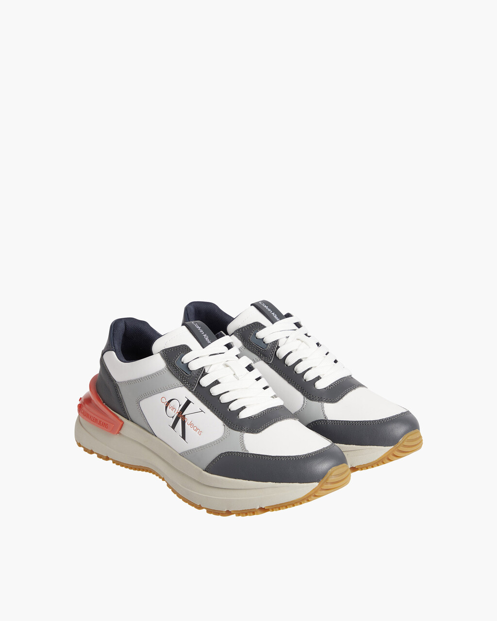 CHUNKY NAPPA LEATHER LACE-UP RUNNERS, Mercury Grey/Navy, hi-res
