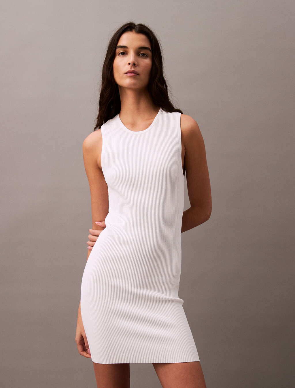 Sculpt Rib Knit Mini Dress, Brilliant White, hi-res