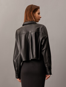 Faux Leather Cropped Shirt, Ck Black, hi-res