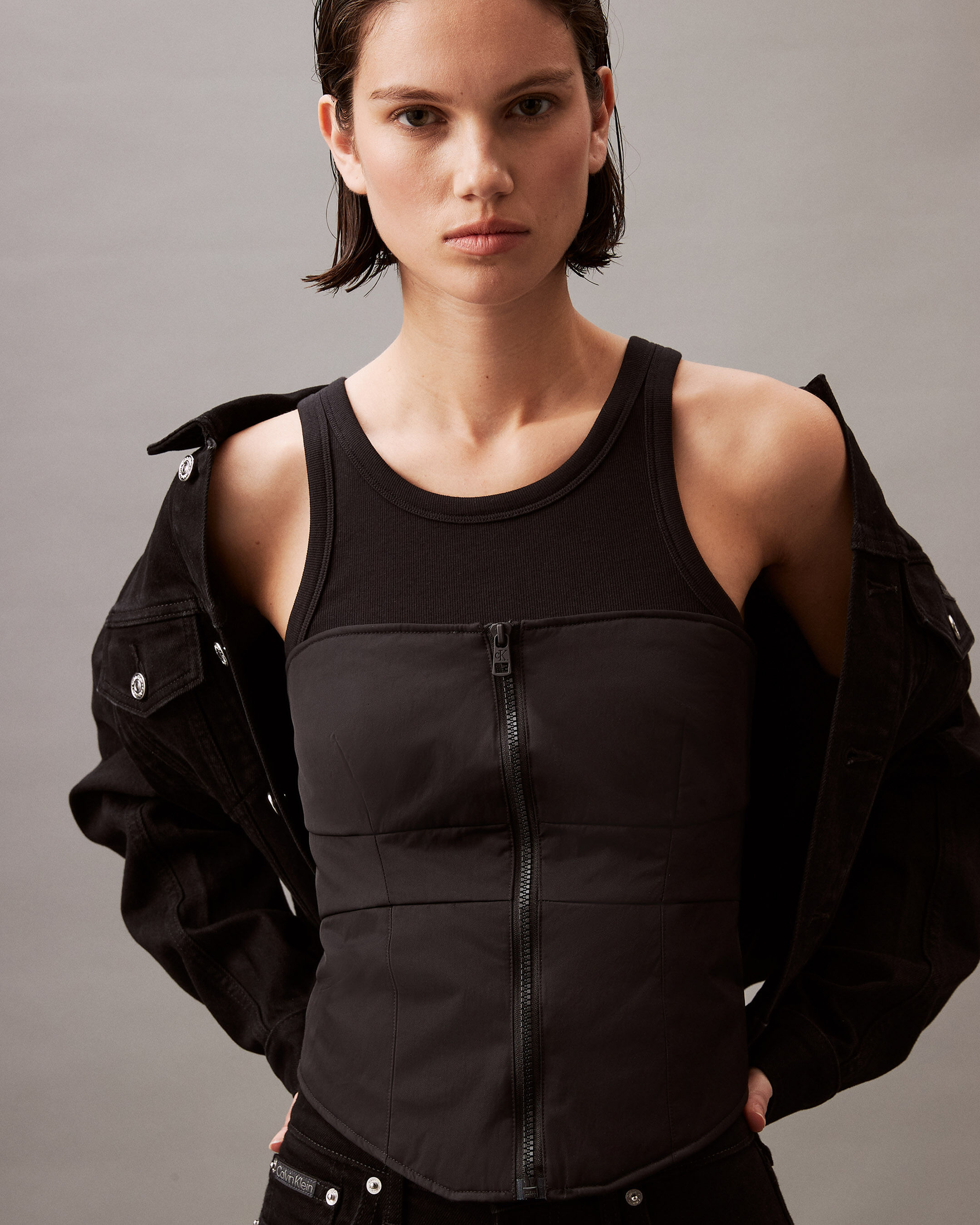 Padded Zip Bustier Top | black | Calvin Klein Malaysia
