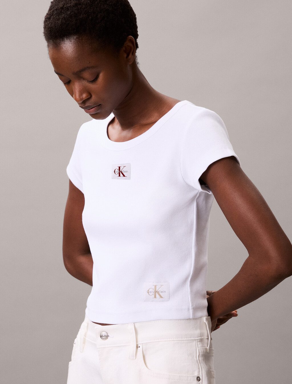 Cotton Stretch Rib Baby Tee, Bright White, hi-res