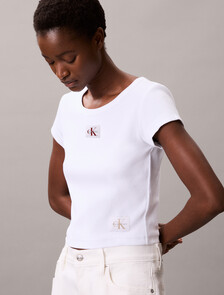 Cotton Stretch Rib Baby Tee, Bright White, hi-res