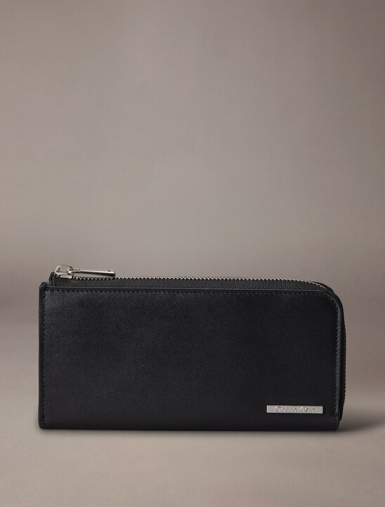 CK Plaque Leather Long Fold Wallet