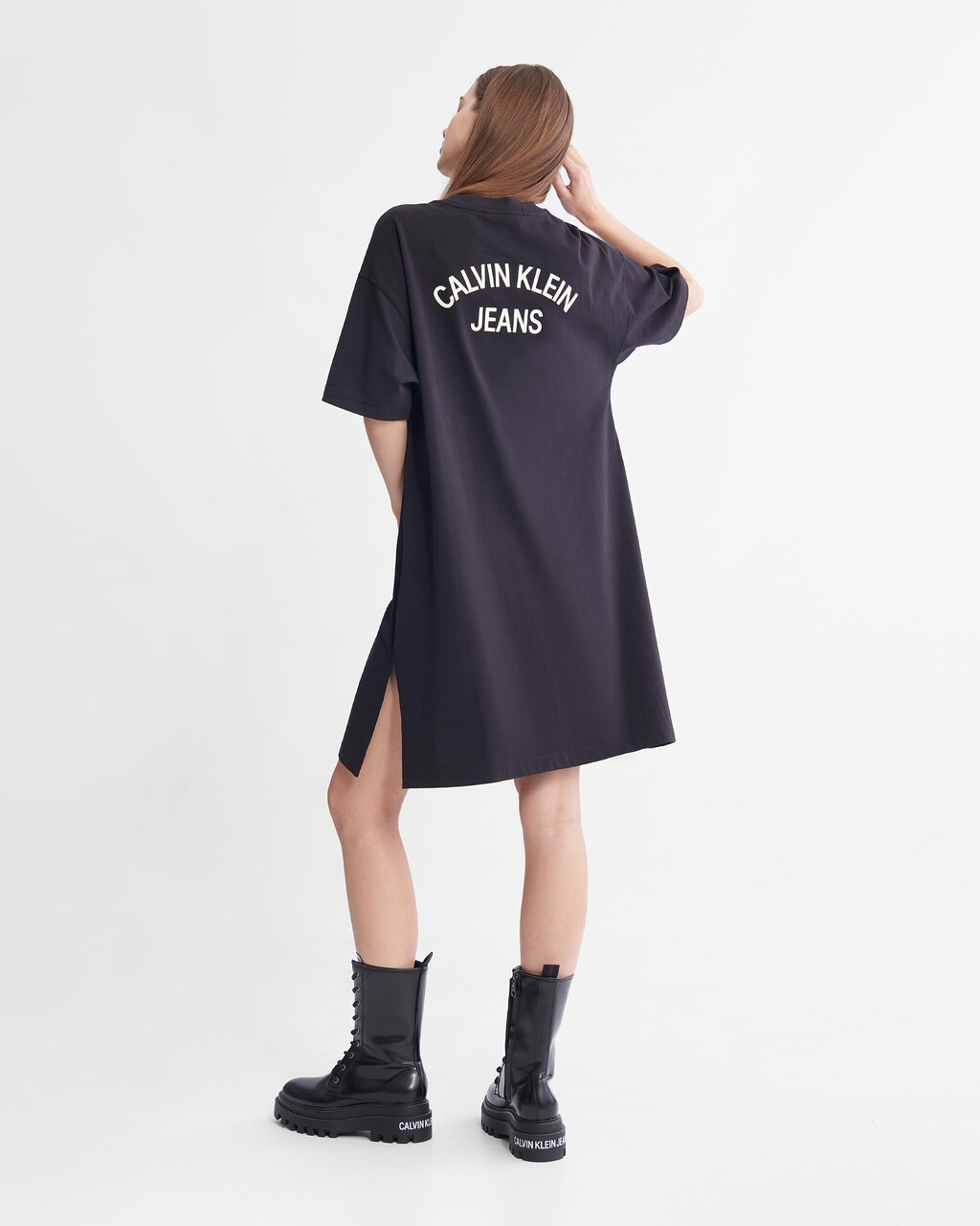 Varsity Relaxed Tee Dress, Ck Black, hi-res