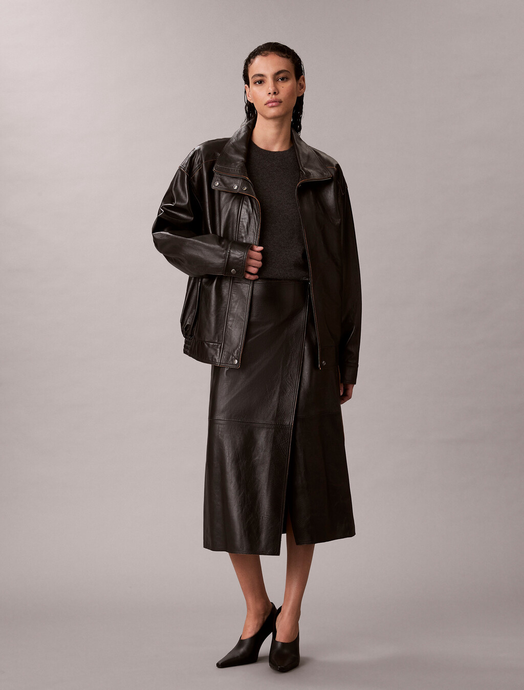 Relaxed Patent Leather Jacket, Black, hi-res