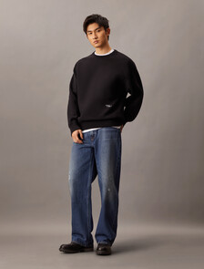 Cotton Blend Relaxed Sweatshirt, Black, hi-res