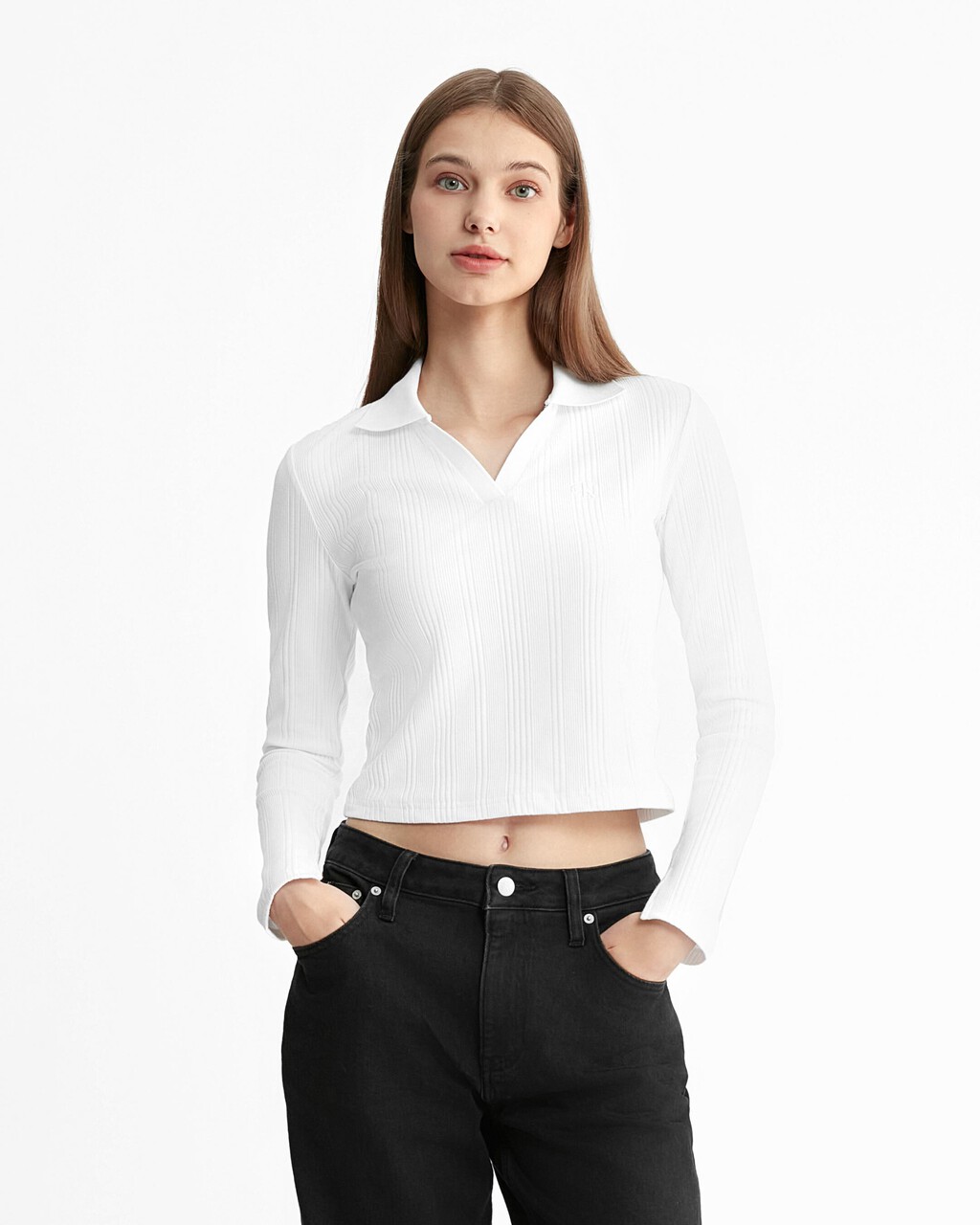 Monologo Rib Knit Slim Polo, Bright White, hi-res
