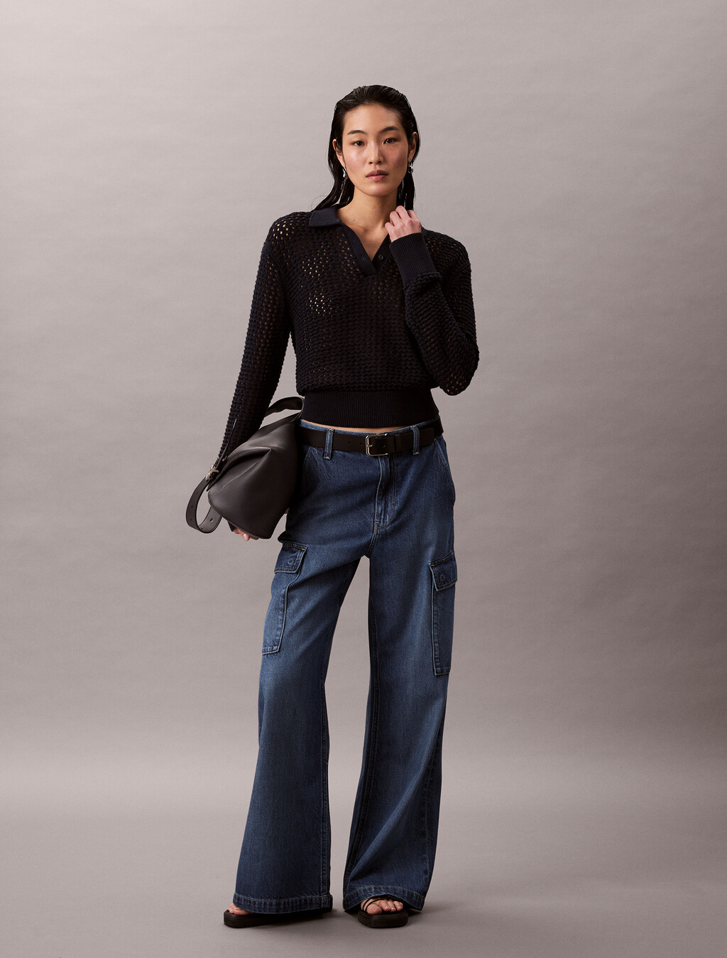 Novelty Cotton Open Stitch Sweater, Dark Sapphire, hi-res