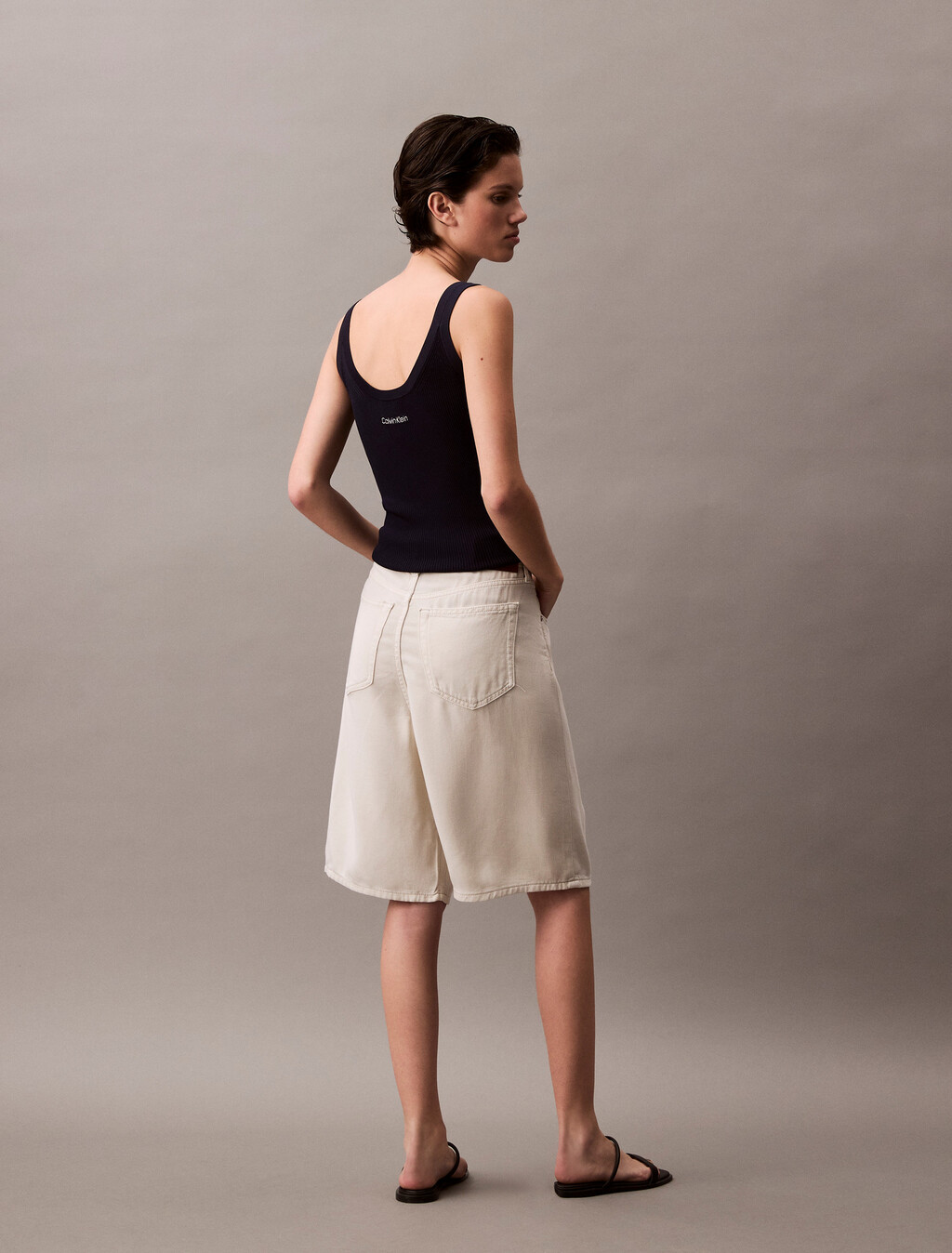 Relaxed Denim Bermuda Shorts, Silver Birch, hi-res