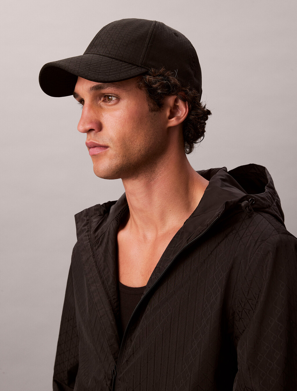 Ripstop Allover Monogram Logo Baseball Cap, Black, hi-res