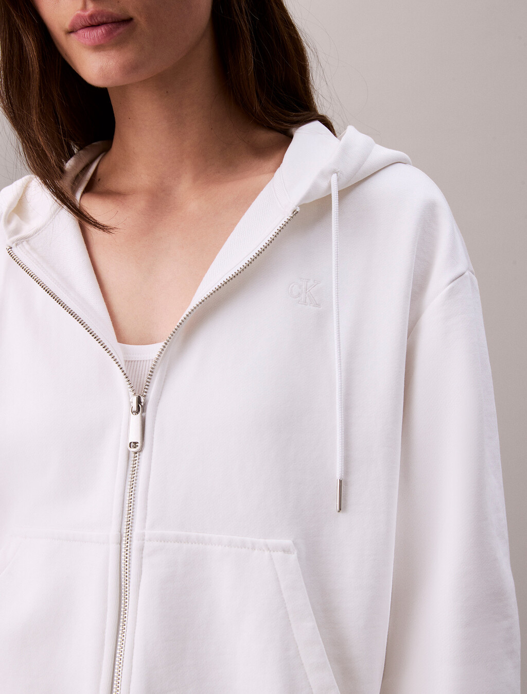 Cotton Terry Zip Up Hoodie, Brilliant White, hi-res