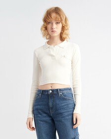 SMALL LOGO BADGE RIB KNIT TOP, IVORY, hi-res
