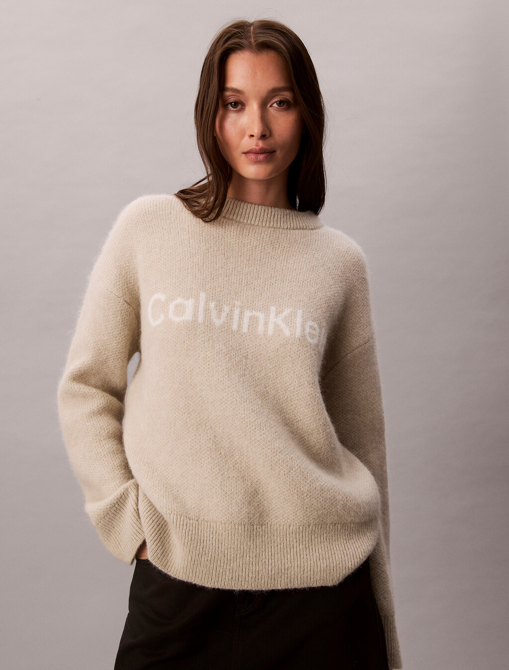 Alpaca Blend Logo Jumper, Pelican, hi-res