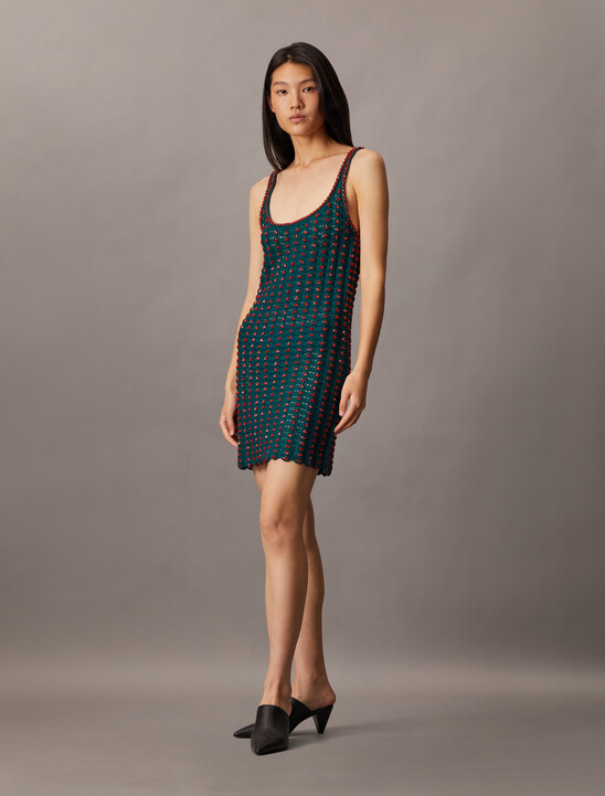 Crochet Beaded Tank Mini Dress