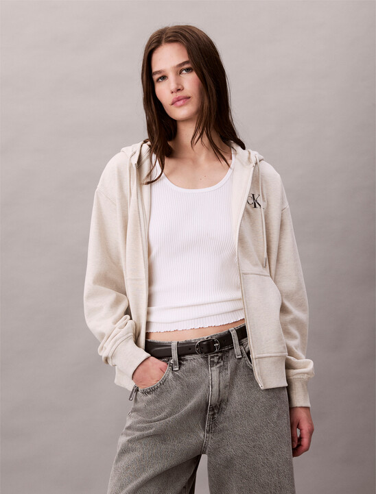 Monogram Cotton Terry Zip Thru Hoodie