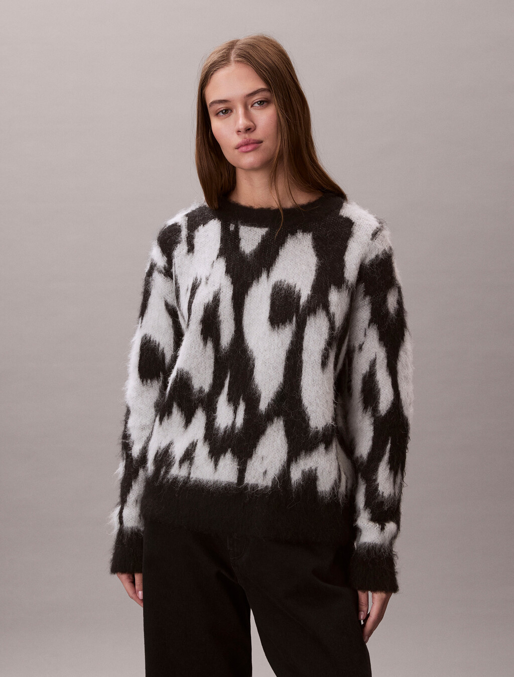 Brushed Alpaca Blend Printed Jumper, Brilliant White Combo, hi-res