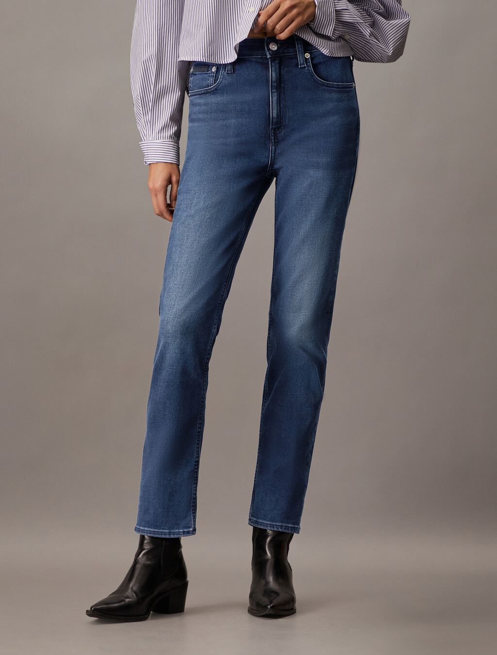 Luxe Lined High Rise Slim Straight Jeans, Denim Dark, hi-res