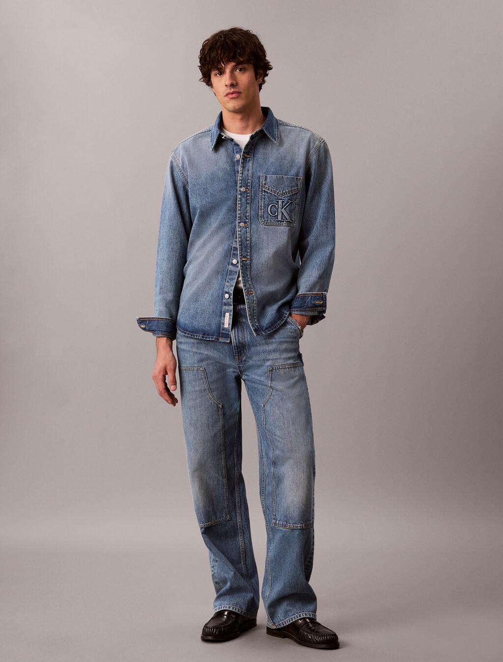 Embossed Denim Overshirt, MEDALLION, hi-res