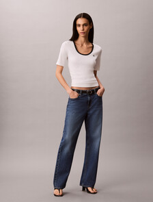 Slim Ribbed Open Back T-shirt, Bright White, hi-res