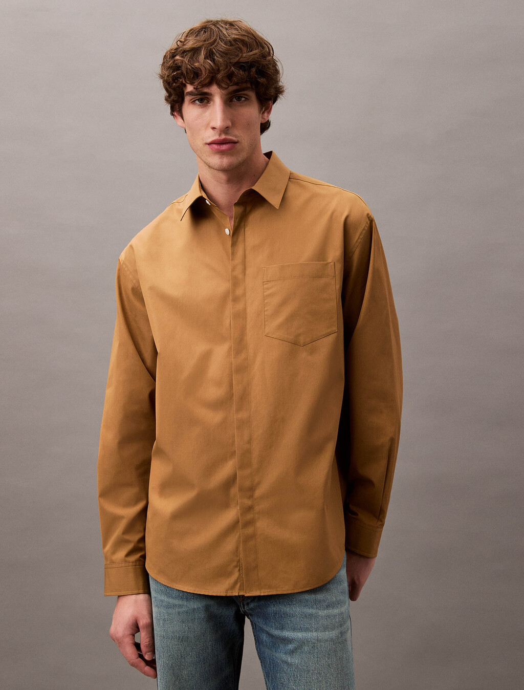Classic Cotton Long Sleeve Shirt, Classic Camel, hi-res