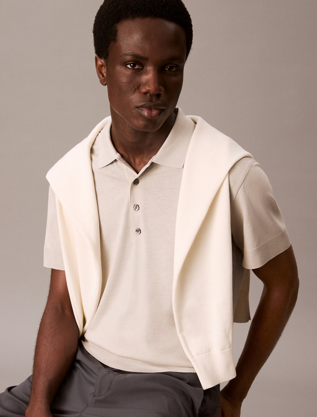 Fine Knit Lyocell Blend Polo Shirt, Dove, hi-res