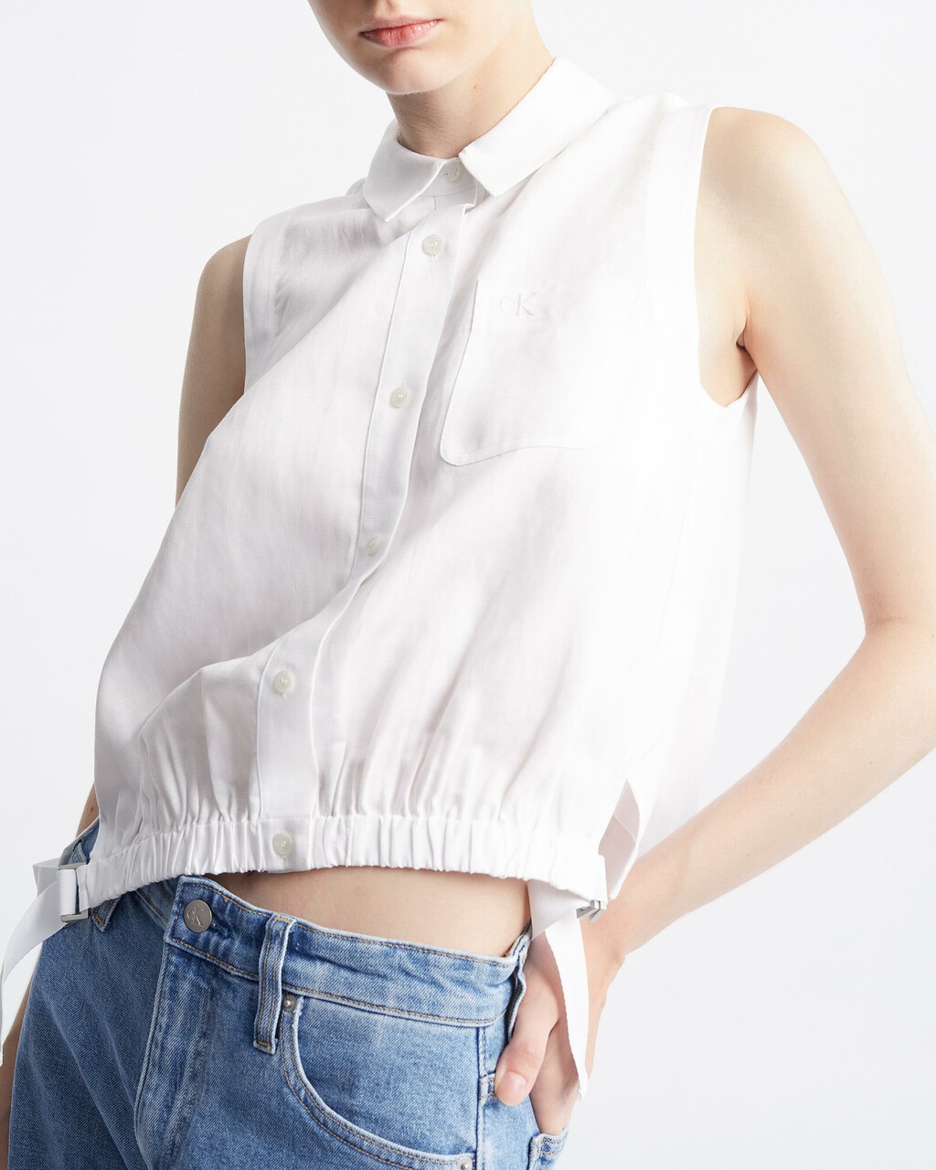 Summer Textures Side Tie Sleeveless Shirt, Bright White, hi-res