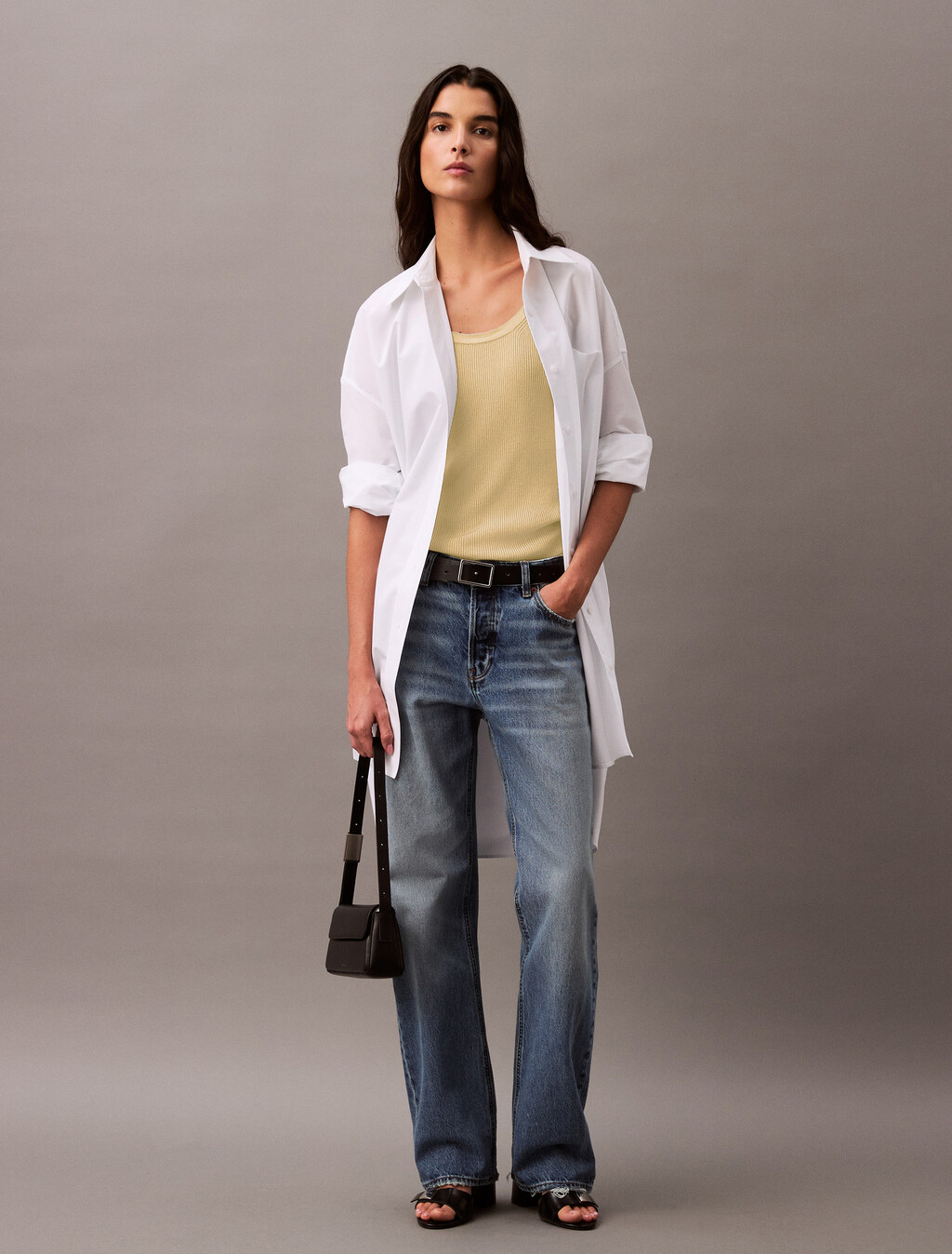 Viscose Rib Knit Tank Top, Turtledove, hi-res