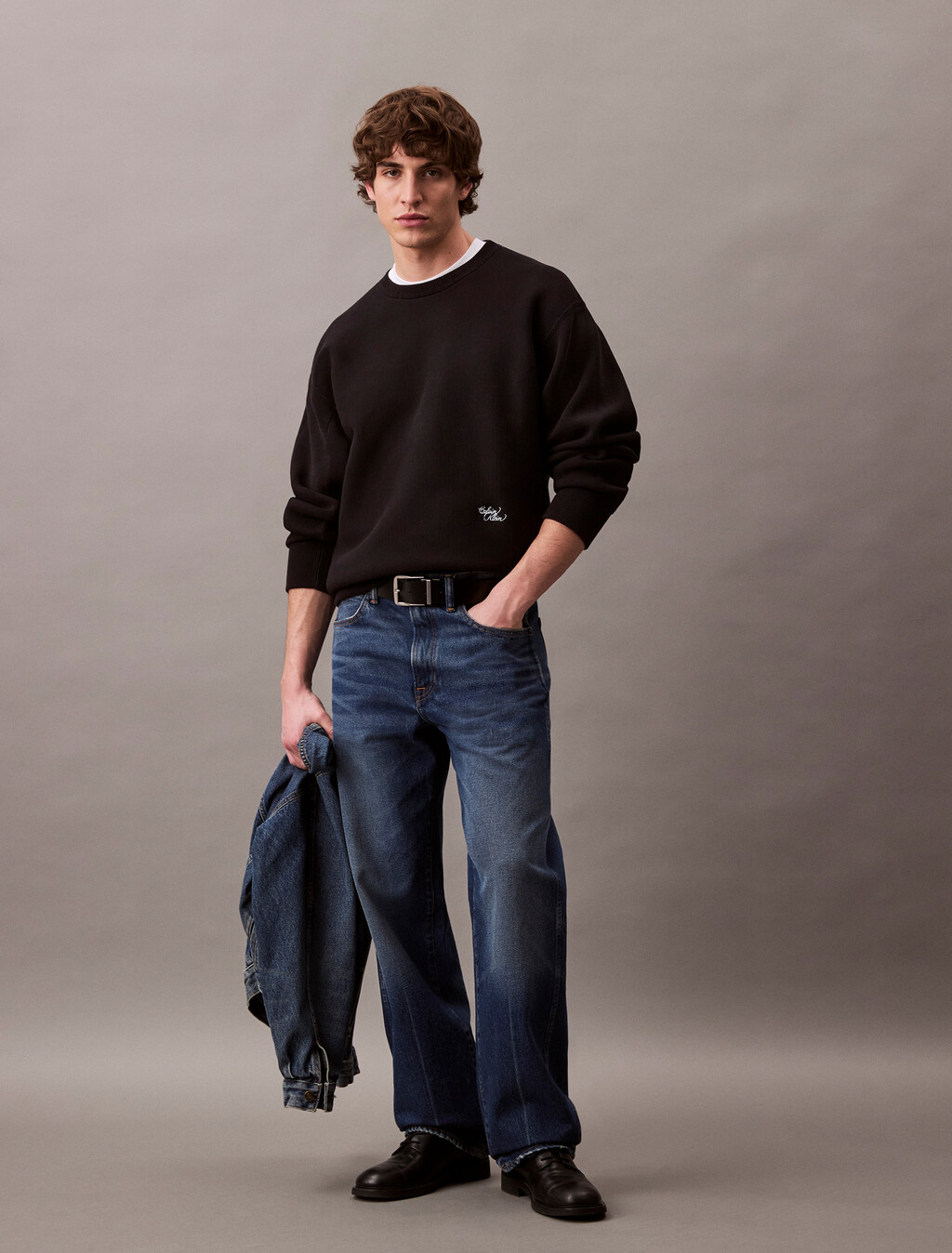 Cotton Blend Relaxed Sweatshirt, Black, hi-res