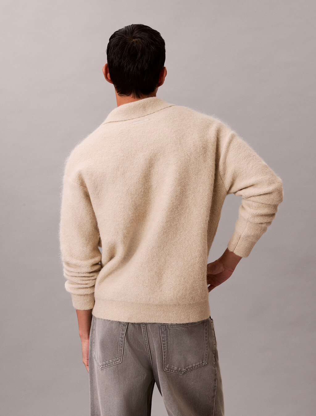 Brushed Alpaca Blend Johnny Collar Jumper, Pelican, hi-res