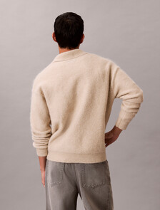 Brushed Alpaca Blend Johnny Collar Jumper, Pelican, hi-res